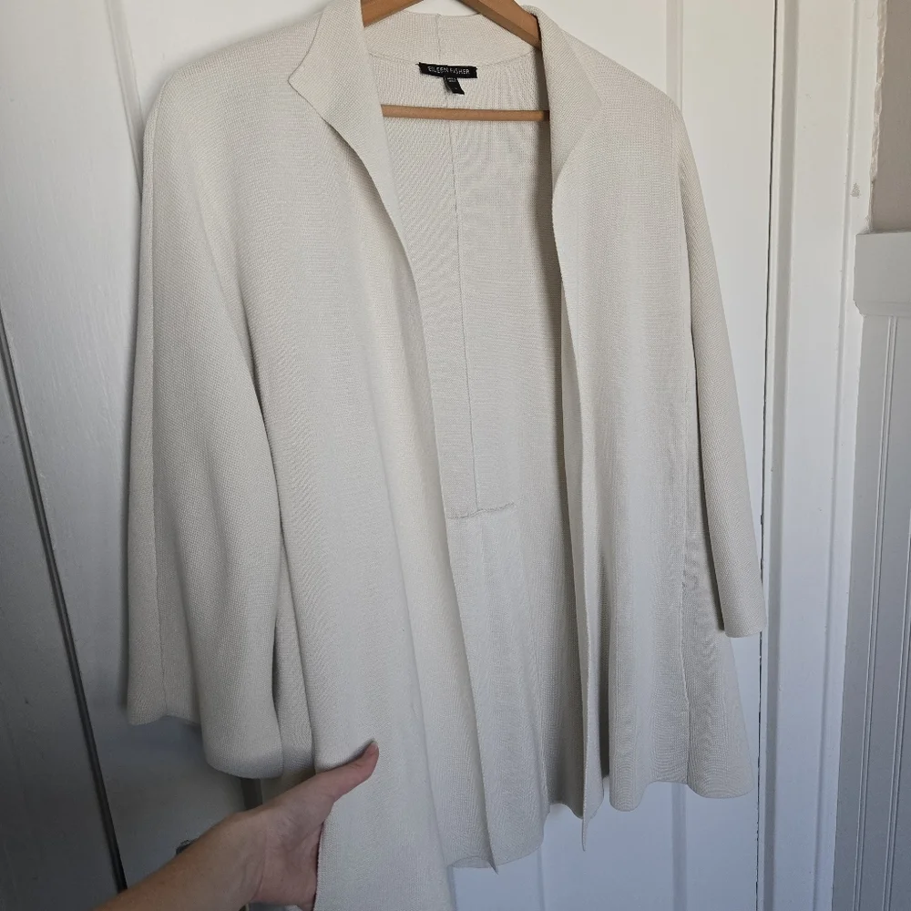 Eileen Fisher Women's Silk Cotton Interlock Cardigan Size L Lagenlook Minimalist - Picture 5 of 12